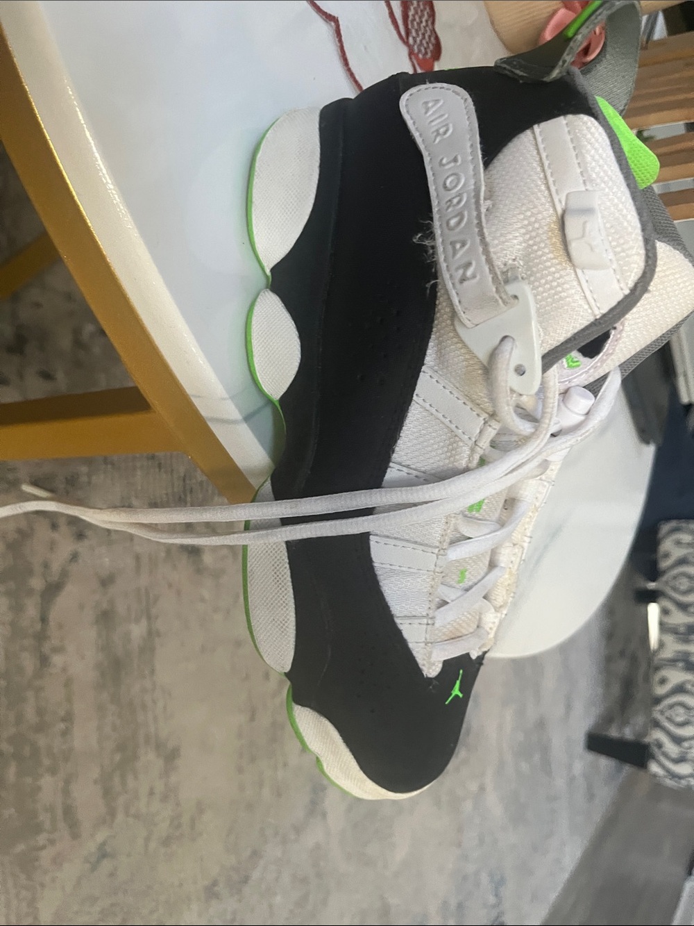 Jordan Kids White, Black & Green Retro Basketball Sneakers
